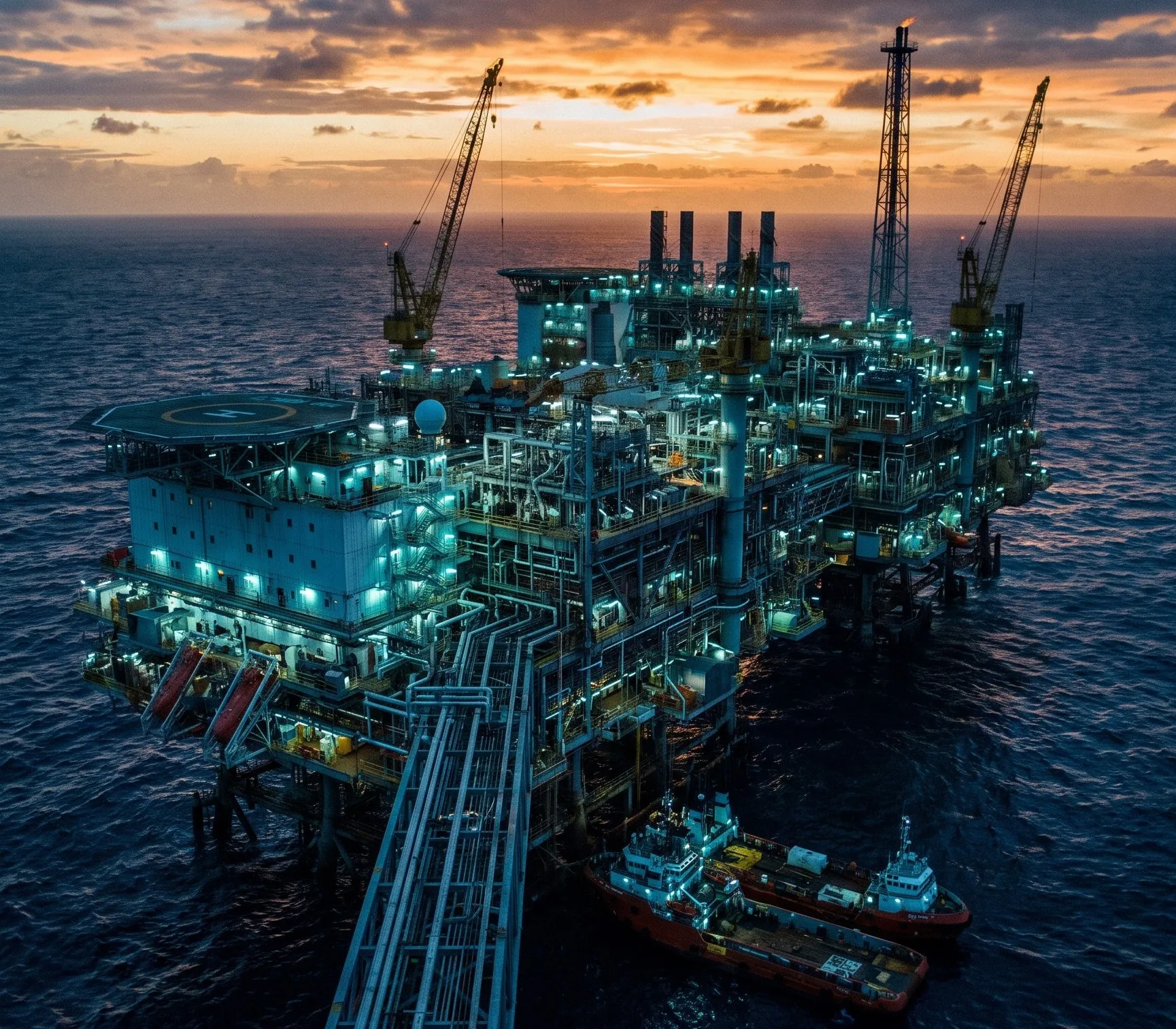 Offshore Oil Rig at Dusk